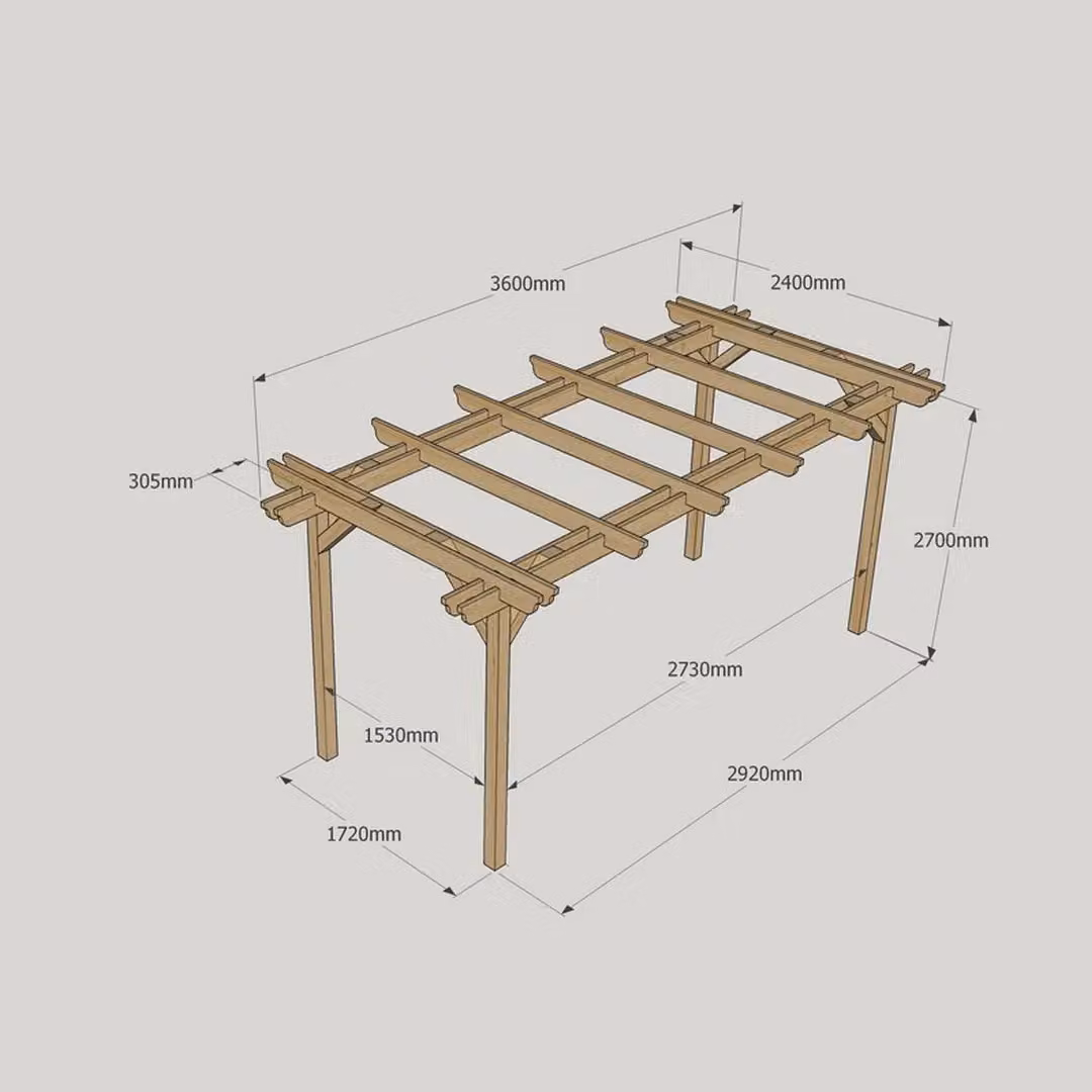 Rutland County Garden Furniture Ltd Double Garden Pergola in Rustic Brown Wood, W: 360 cm, D: 240 cm, H: 270 cm – 4