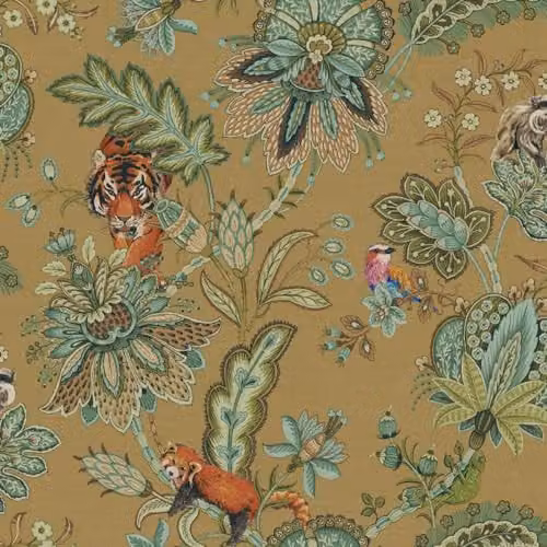 Holden Decor Holden Animal Jacobean Wallpaper in Ochre with Paisley and Wildlife Patterns