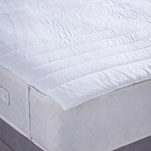 OHS Double Mattress Topper in White, Luxury Quilted Microfibre with Elasticated Straps – 1