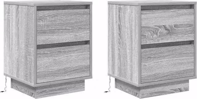 Berkfield Home Set of 2 Durable Bedside Cabinets with Integrated LED Lights, Grey Sonoma, W: 38 cm, D: 34 cm, H: 50 cm