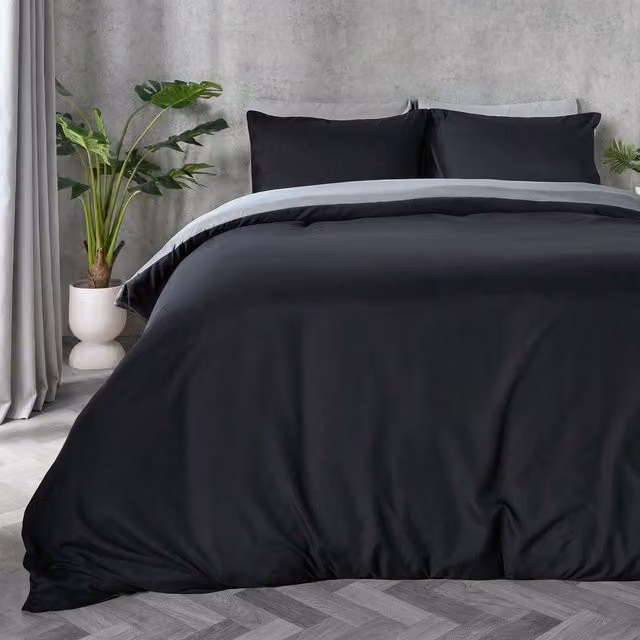 Brentfords Reversible Microfibre Single Duvet Cover and Pillowcase Set, Black and Grey, W/H: 135 x 200 cm, Pillowcase: 50 x 70 cm – 2