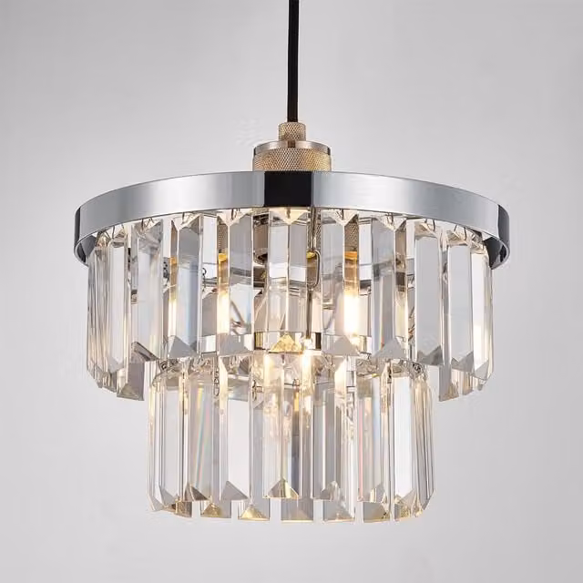 Harper Living Multi-Layer Easy Fit Cylinder Lamp Shade in Chrome with Crystal and Metal Details