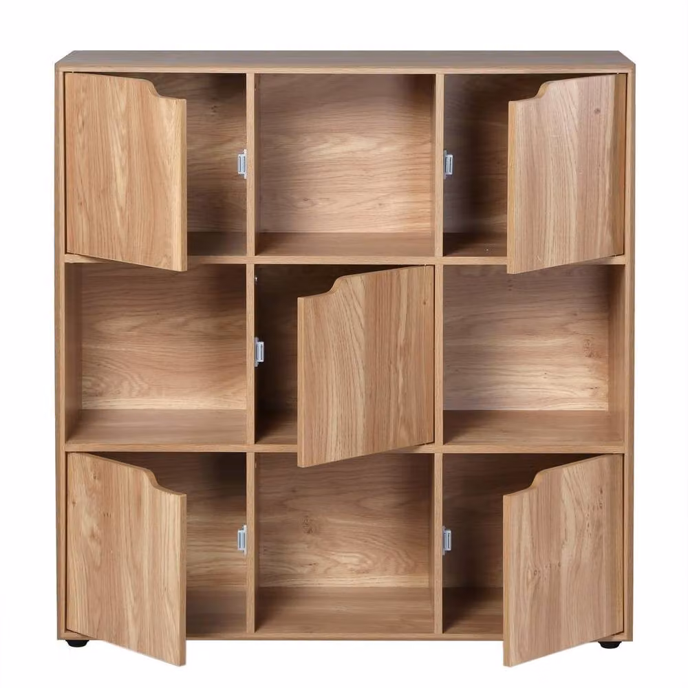 CALICOSY MODU 9-Compartment Freestanding Unit with 5 Hinged Doors in Natural Wood Finish, Width: 89 cm – 4