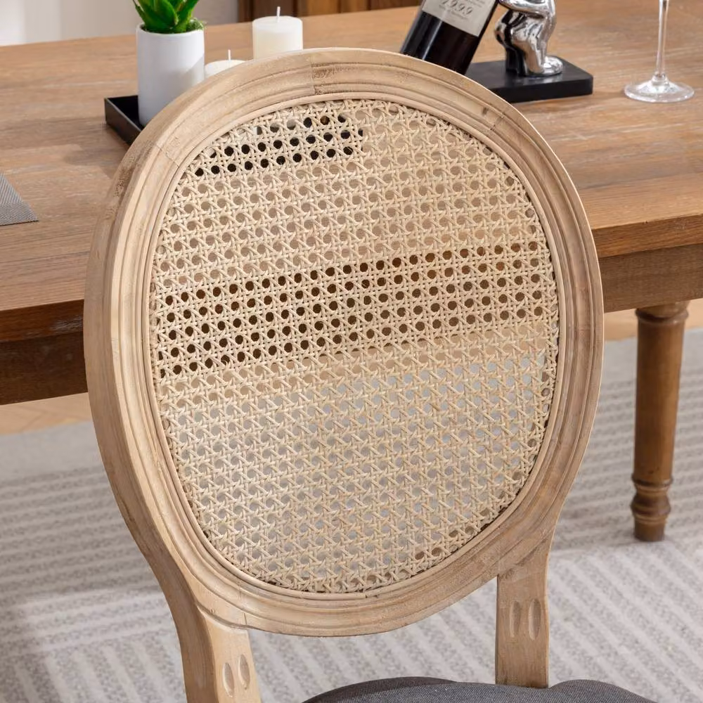 HomeTouch Set of 4 French Style Rattan Back Dining Chairs in Beige with Linen Fabric – 3