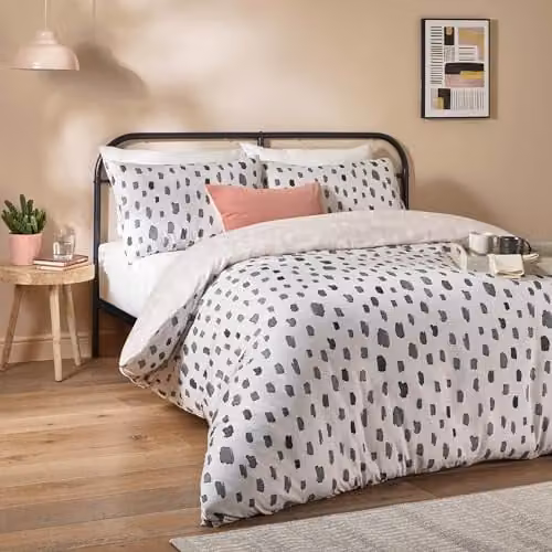 Riva Home Duvet Day Robi Duvet Cover Set in Anthracite with a Minimalist Dotted Design, W: 140 cm, L: 200 cm