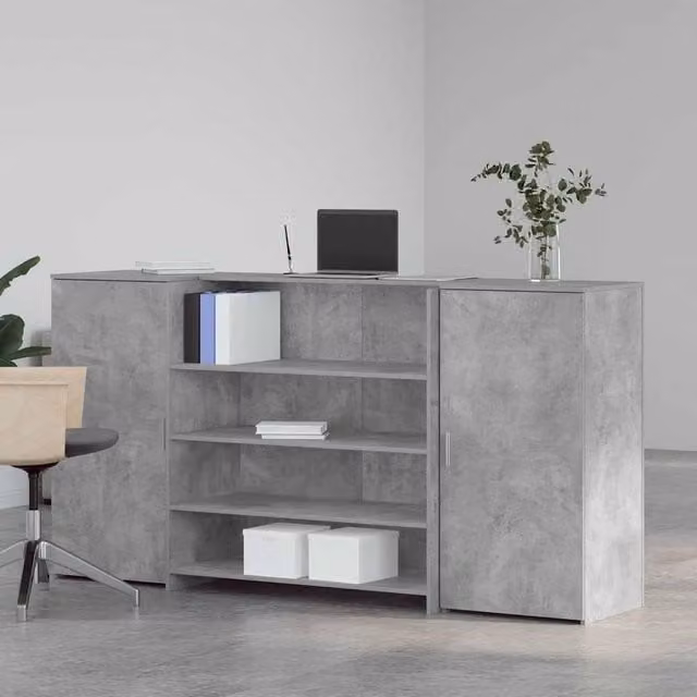 Berkfield Home Industrial Reception Desk in Concrete Grey, W/D/H: 200 x 50 x 103.5 cm – 1