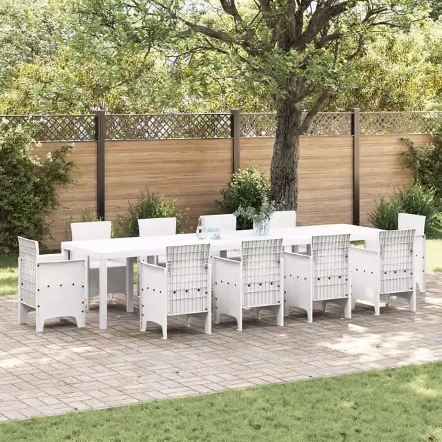 Berkfield Home White Poly Rattan Garden Table W: 350 cm, D: 100 cm, H: 73 cm
