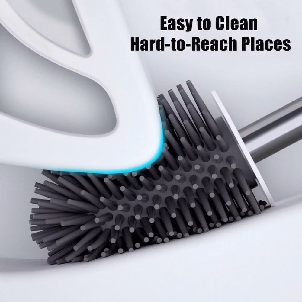 PAWNORA Silicone Toilet Brush Set with Holder in White – 4