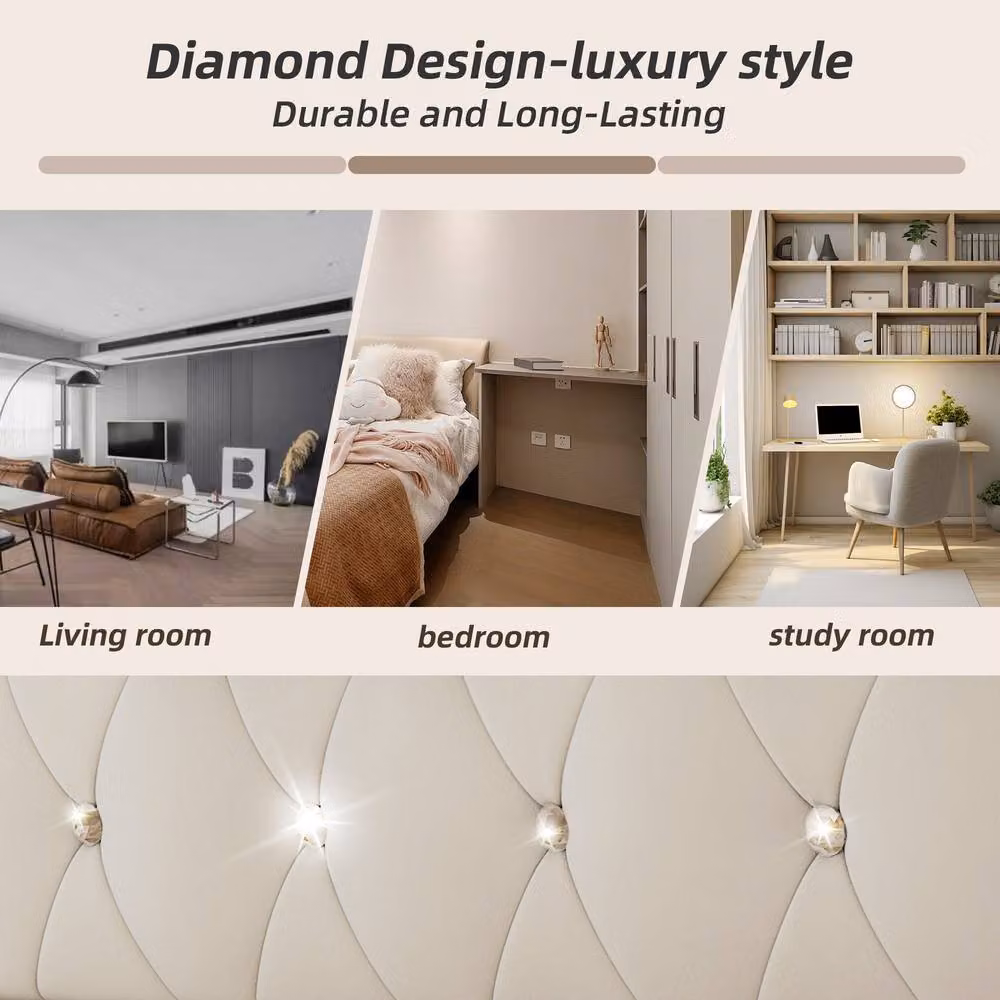 Rolipo Beige Velvet Single Daybed with Pull Out Trundle and USB Charging Port, W/D/H: 90 x 190 x 76 cm – 5