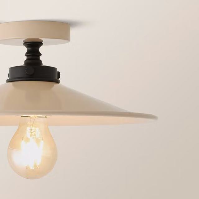 ValueLights Hampstead Rolled Edge Tapered Flush Ceiling Light in Beige