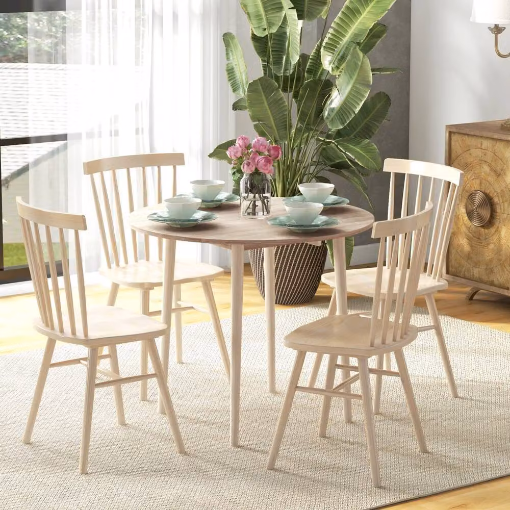 Wyld Haus Levadifi Natural Round Folding Dining Table with Drop Leaf for 4 Adults – 3