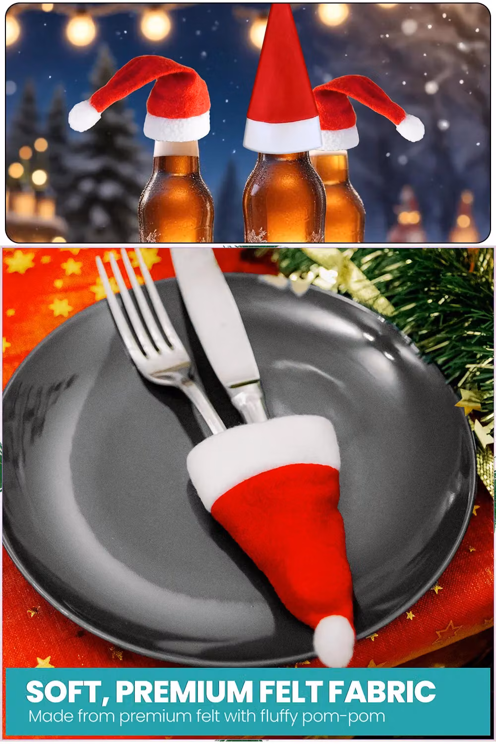 Neel Blue Pack of 20 Mini Christmas Santa Hats in Red, Blue and White Felt Fleece – 3
