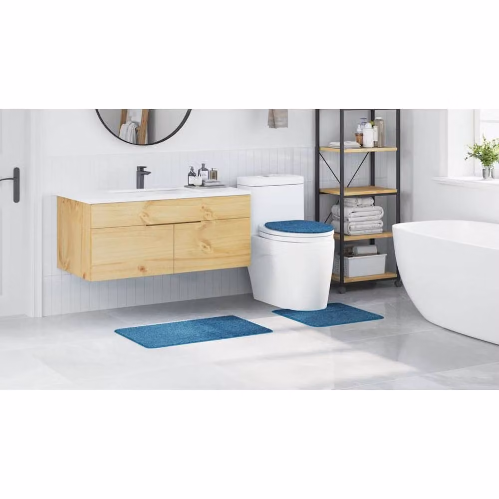 Berkfield Home 3 Piece Non-Slip and Washable Bath Mat Set in Blue Polyester – 3