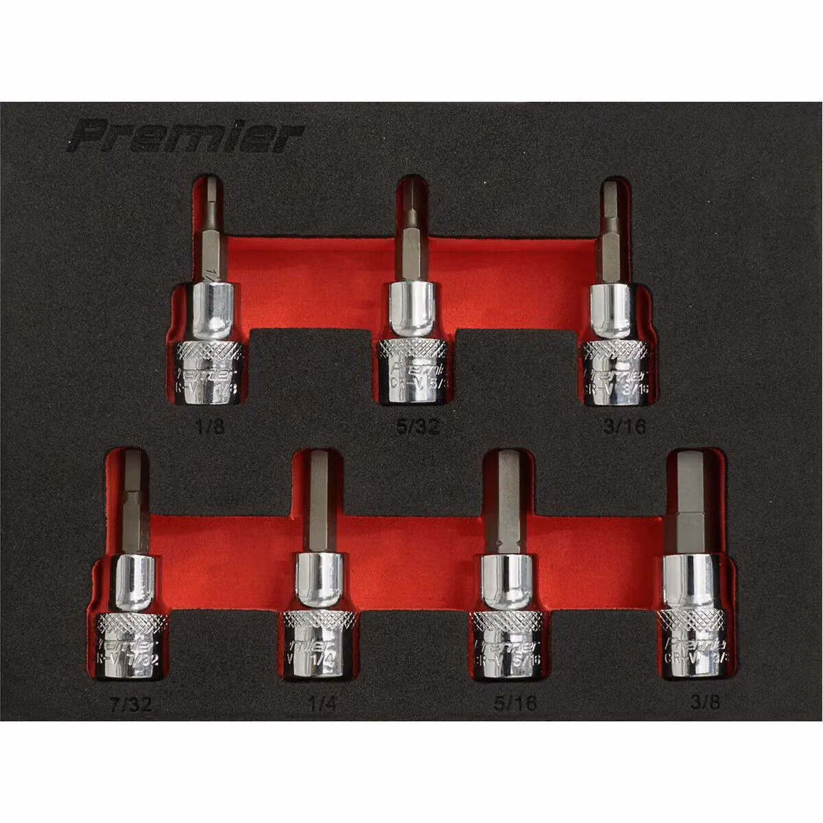 Loops 7 Pack Imperial Male Hex Bit Set, 3/8 inch Square Drive, S2 Steel, Silver – 3
