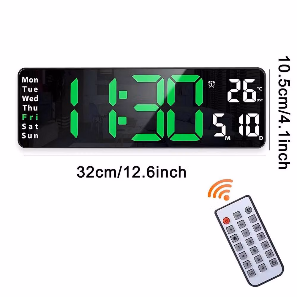 FLAVORA Green and Black Digital LED Wall and Desk Clock – 3