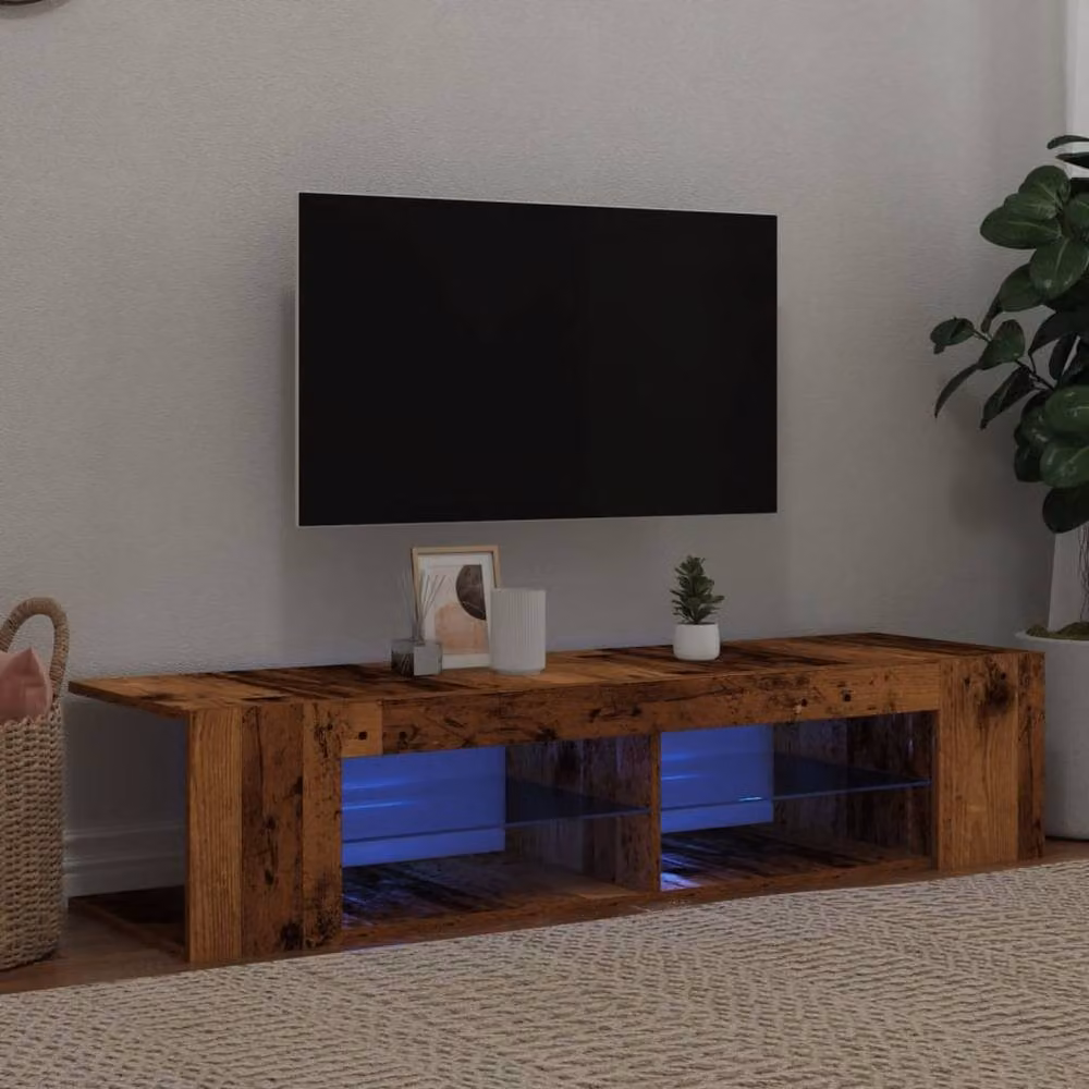 Berkfield Home TV Cabinet with LED Lights in Old Wood, W/D/H: 135 x 39 x 30 cm – 2