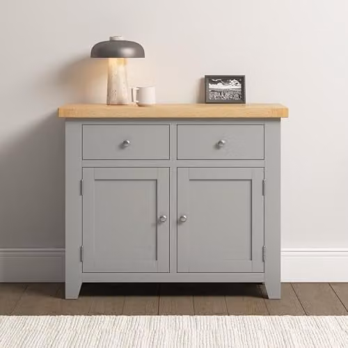 Seconique Windsor 2 Door 2 Drawer Sideboard in Grey and Oak