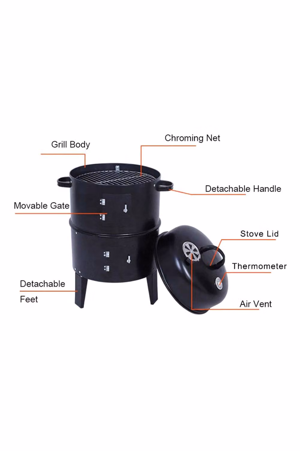 ExtraStar 3-in-1 Charcoal Smoker Grill in Black, W/D/H: 80 x 40 x 80 cm – 5