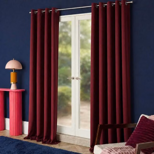 OHS Burgundy Thermal Blackout Eyelet Curtains, 2 Panels, Width: 168 cm, Drop: 137 cm
