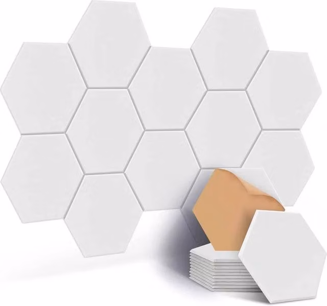 NESTLUNE 12-Piece Self-Adhesive Hexagon Soundproof Felt Panels in White