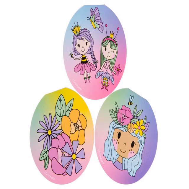 Baker Ross Pack of 12 Round Princess Design Notebooks, White and Multicolour, Diameter: 8 cm