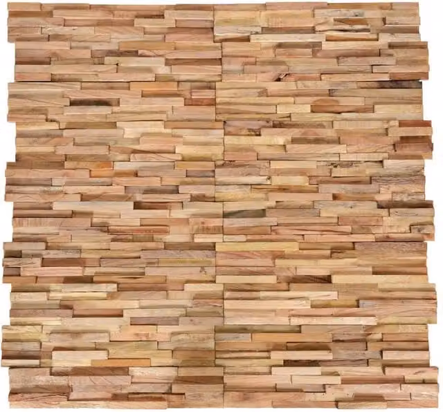 Berkfield Home 3D Wall Cladding Panels, 10 Pieces of Planed Solid Brown Teak Wood, 1.08 m2 – 1