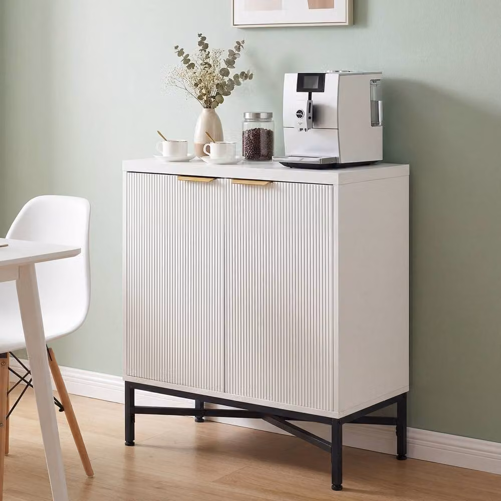 Costway Modern Fluted Sideboard Buffet Cabinet with 2 Doors in White – 2
