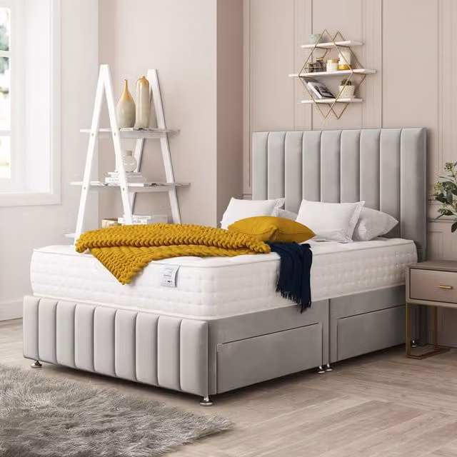 Bed Choices Moscow Bed Set in Silver Velvet with Mattress and Headboard, W/D/H: 140 x 200 cm