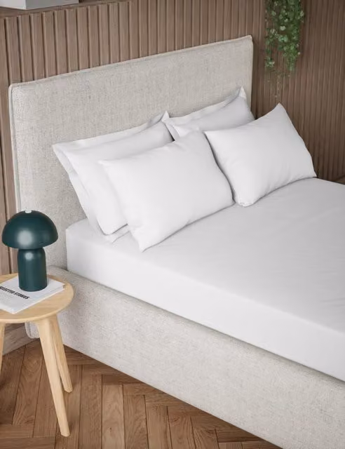 M&S White Pure Cotton 300 Thread Count Extra Deep Fitted Sheet, 200 x 200 cm