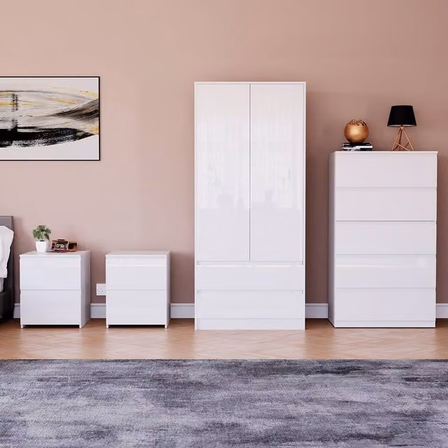 HD Designs Vida Designs Glinton 4 Piece White Glossy Bedroom Set