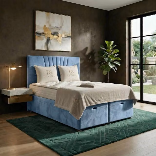 DS Living Vesper Ottoman Bed in Light Blue Velvet, W/D: 180 x 200 cm – 1