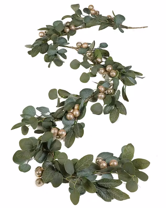 Dibor Eucalyptus Sparkle Christmas Table Decoration Garland in Green and Multicolour, Length: 2 m – 2