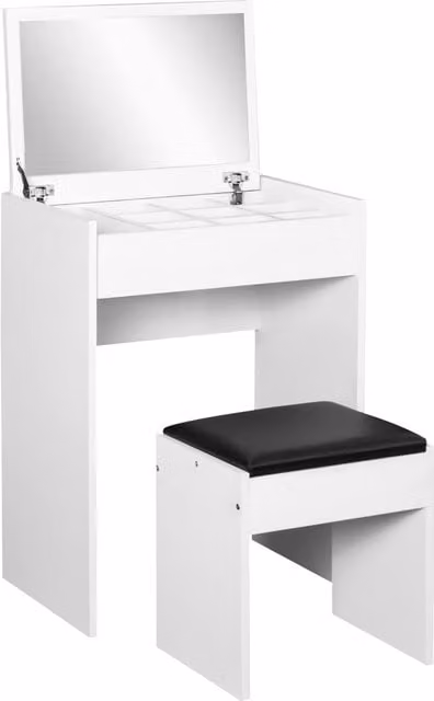 HOMCOM White Modern Dressing Table with Flip-up Mirror and Padded Stool
