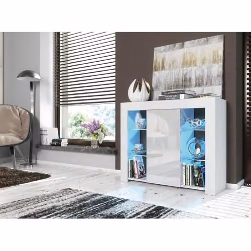 Creative Furniture Harbor Sideboard with Glossy Doors and Integrated Lighting, White, W: 97 cm, D: 35 cm, H: 83 cm – 5