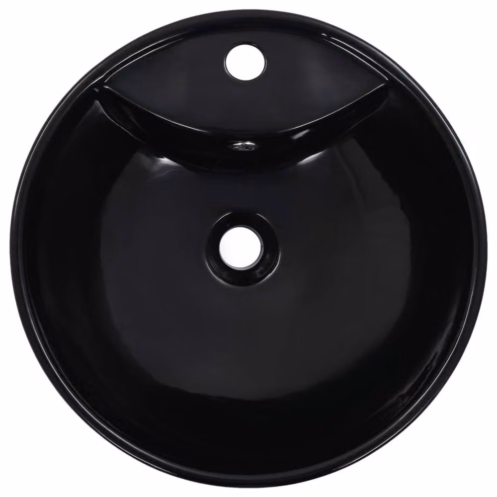Berkfield Home Ceramic Round Countertop Wash Basin with Overflow, Black, W: 46.5 cm, D: 18 cm – 2