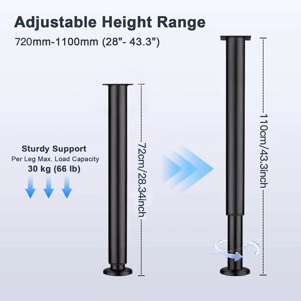 KORVIXA 2-Piece Adjustable Bar Table Legs in Black – 2