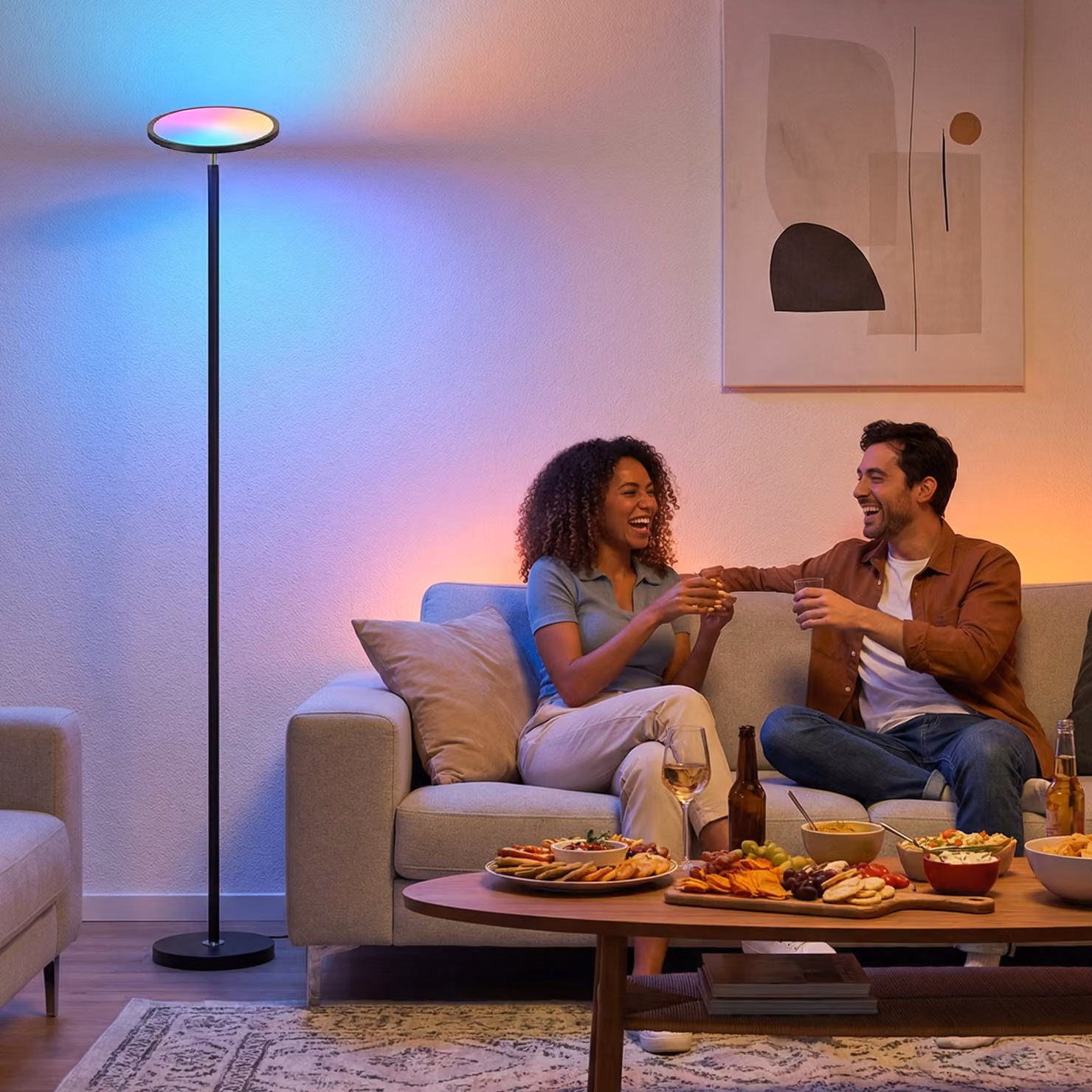 HOMCOM Black Uplighter Floor Lamp with Tuya App Control, Music Sync, RGB Lighting and Adjustable Head – 2