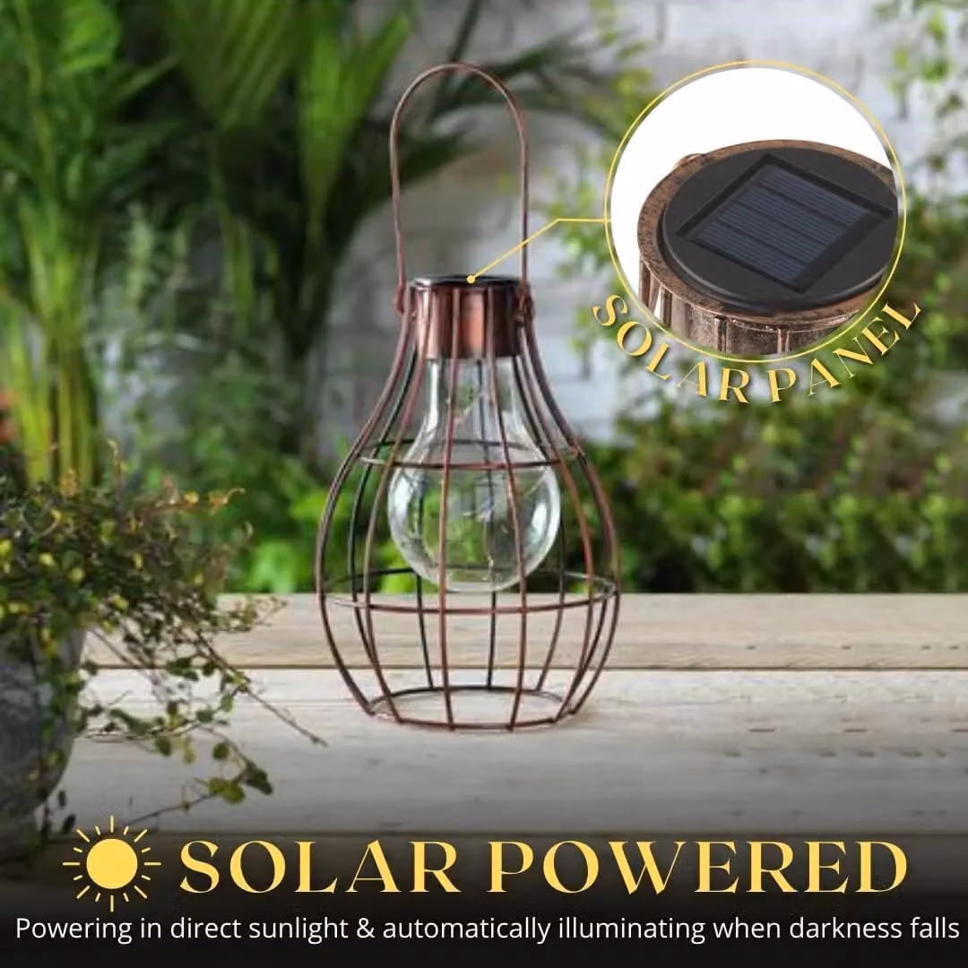 Marco Paul Pack of 2 Copper and Bronze Metal Firefly Solar Powered Garden Lanterns, Height: 23 cm – 3