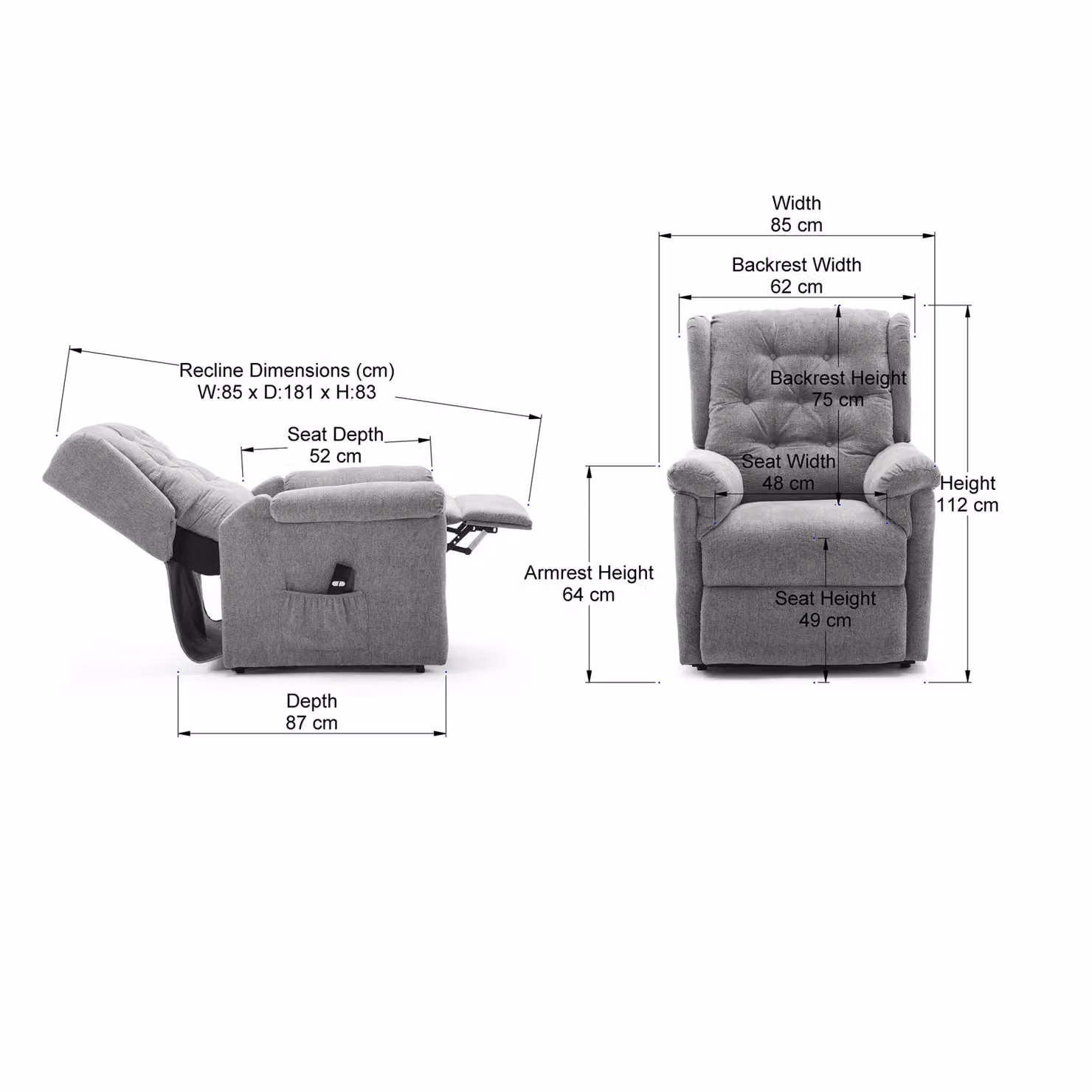 More4Homes Barnsley Grey Fabric Electric Single Motor Rise and Recliner Mobility Armchair – 4