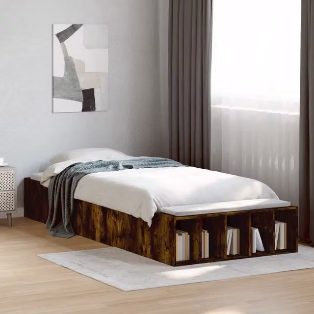 Berkfield Home Single Bed Frame in Smoked Oak, Brown, W/D/H: 90 x 190 cm – 1
