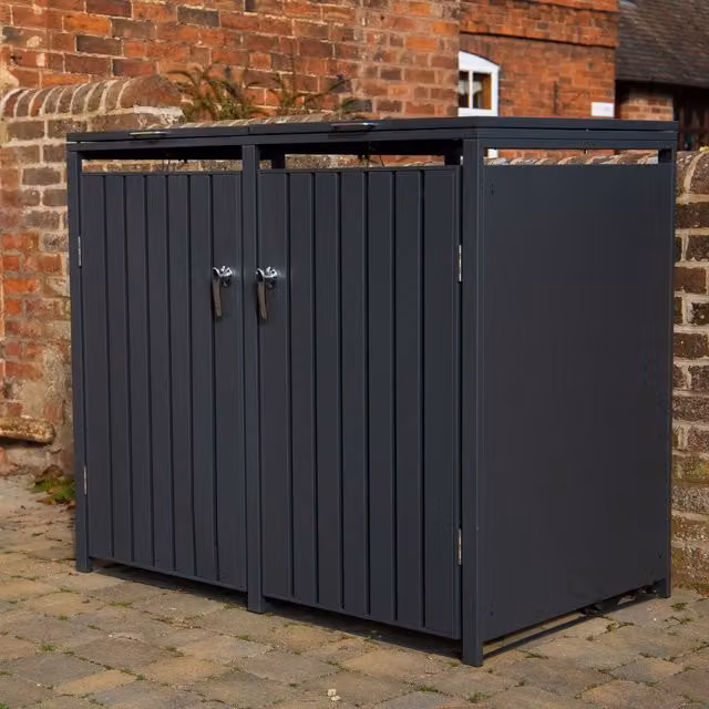 The Garden Furniture Centre Double Anthracite Galvanised Steel Wheelie Bin Storage Cover