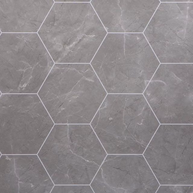 Neptune Lunar Stone Hexagon Geometric Bathroom Wall Panel, Grey, W/H/D: 100 x 240 x 1 cm