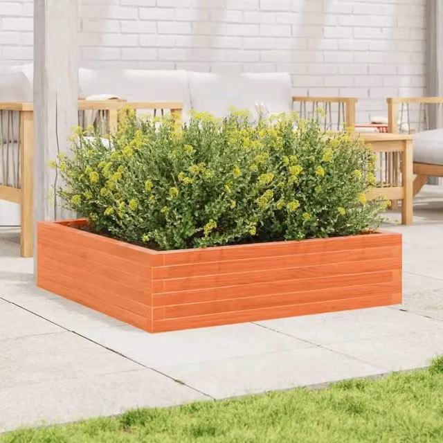Berkfield Home Decorative Garden Planter in Wax Brown, Solid Pine Wood, W/D/H: 90 x 90 x 23 cm – 1