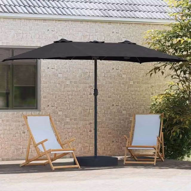 Berkfield Home Modern Folding Garden Parasol in Black Fabric, W/D/H: 385 x 209 x 244 cm
