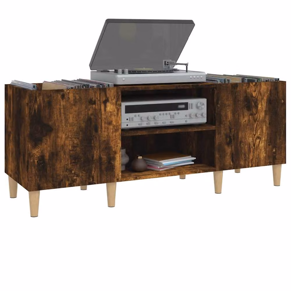 Berkfield Home Record Cabinet in Smoked Oak Brown, W/D/H: 121 x 48 x 48 cm – 2
