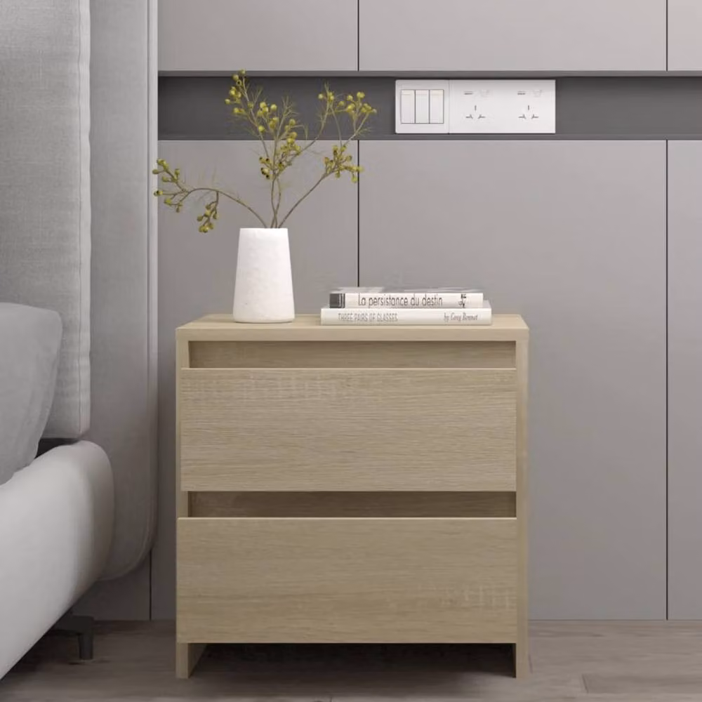 Berkfield Home Set of 2 Sonoma Oak Bedside Cabinets in Light Tan, W/D/H: 45 x 34.5 x 44.5 cm – 3