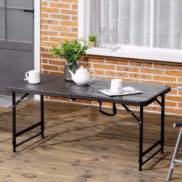 Outsunny Folding Height Adjustable Outdoor Dining Table for 4 in Anthracite Grey