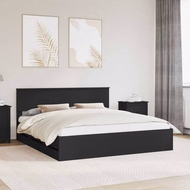 Berkfield Home Modern Bed Frame with Drawers in Black, Engineered Wood, 200 x 200 cm