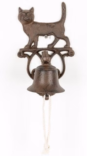 Homescapes Cast Iron Wall Mounted Cat Door Bell in Brown