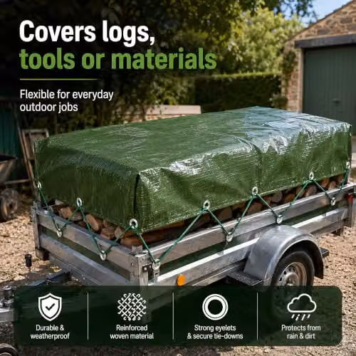 SolaDirect Heavy-Duty Waterproof Green Tarpaulin with 10m Elastic Tie Rope – 7